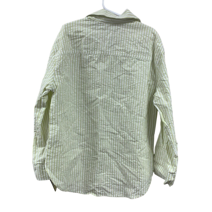 New Art Class Boys Medium (8) Pale Lime Green Seersucker Long Sleeve Shirt