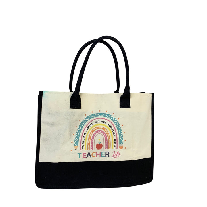 Womens Teacher Life Rainbow Inspire Motivate Zip Close Mini Bag Tote Bag w Flaw