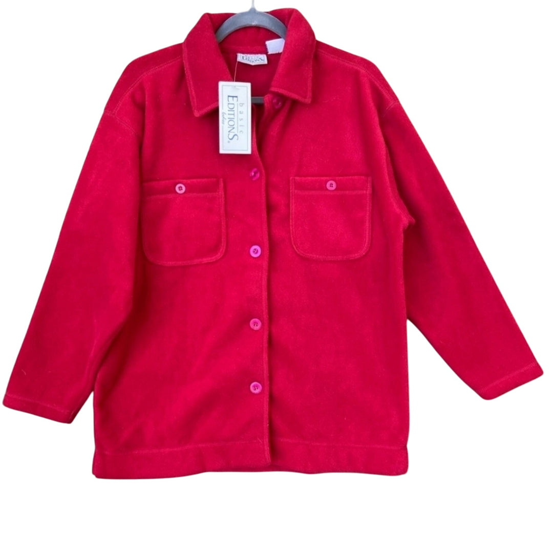 NWT New Basic Editions Womens Size Small  Red Button Up Vleece Shacket Jacket