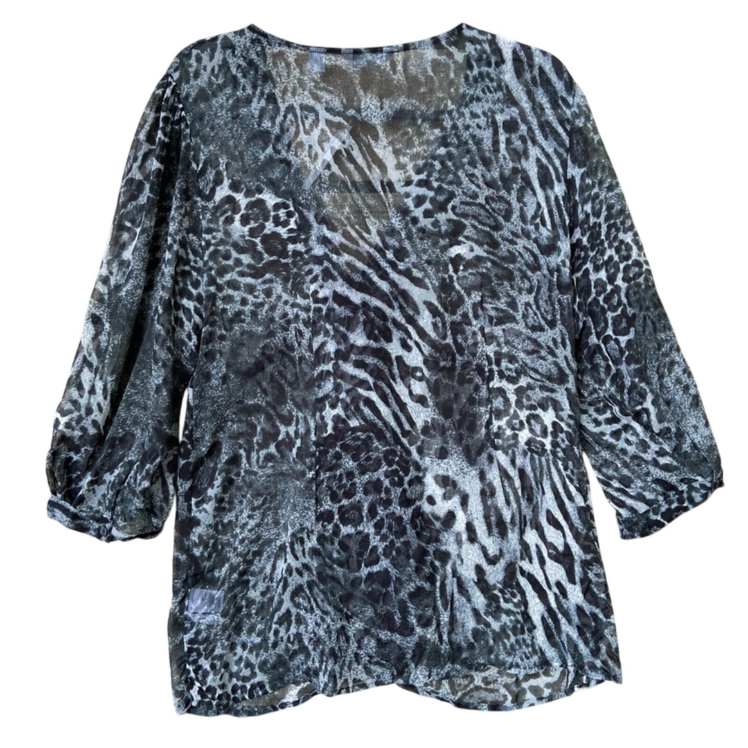 NWT New New York &amp; Co Womens XL Animal Print 3/4 Sleeve Sheer Blouse
