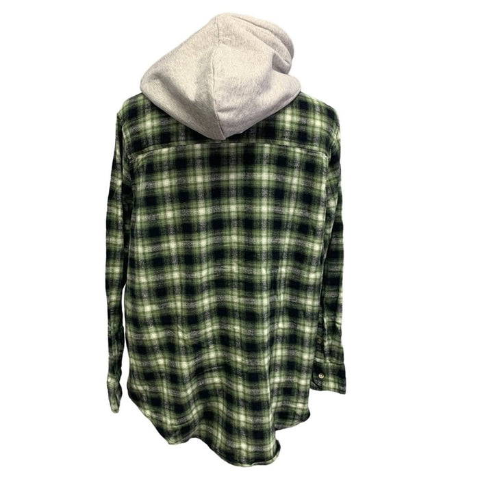 New Hand Printed Women XXL Red Cardinal Bird Plaid Flannel Long Sleeve Hoodie