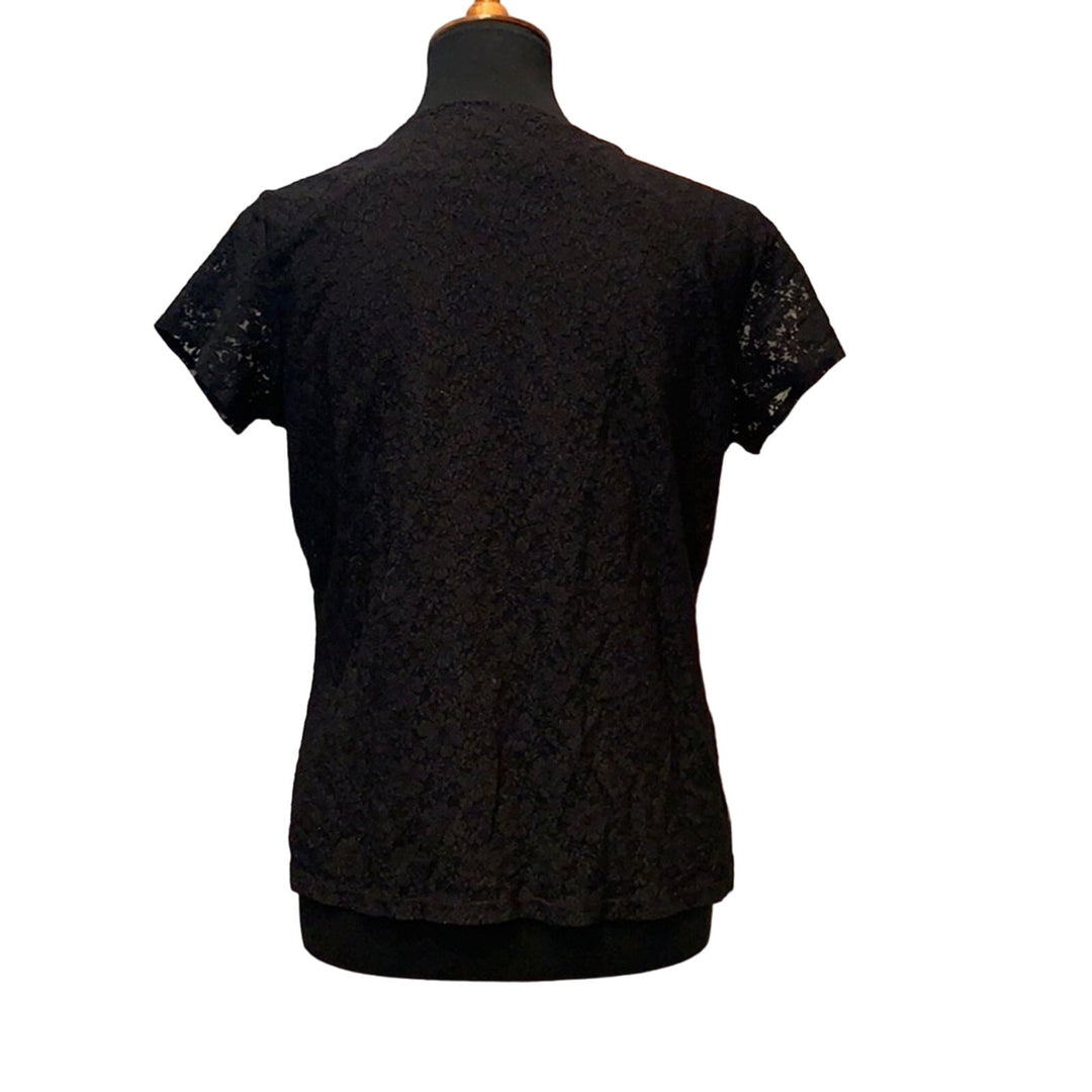 Kate Hill Womens Large Short Sleeve Black Lace Shell Career Top Blouse Shirt