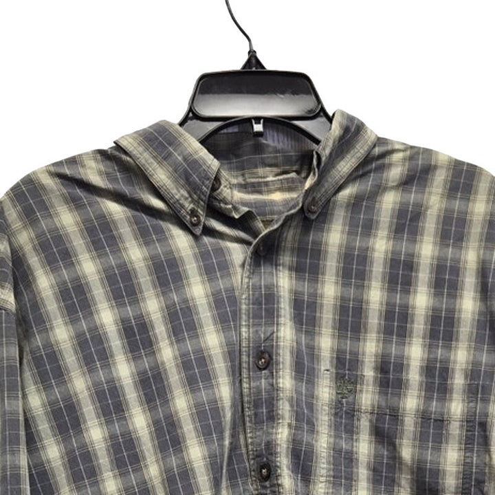 Timberland Mens Large Cotton Plaid Long Sleeve Button Down Shirt w Front Pocket