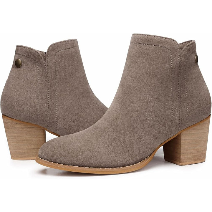 Shibever Womens Size 6 Tan Faux Suede Side Zip 2.5" Heel Ankle Boots Booties