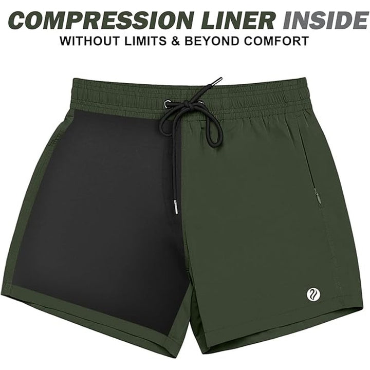 Brisira Mens 36 Army Green Drawstring Waist Quick Dry Compression Lined Shorts