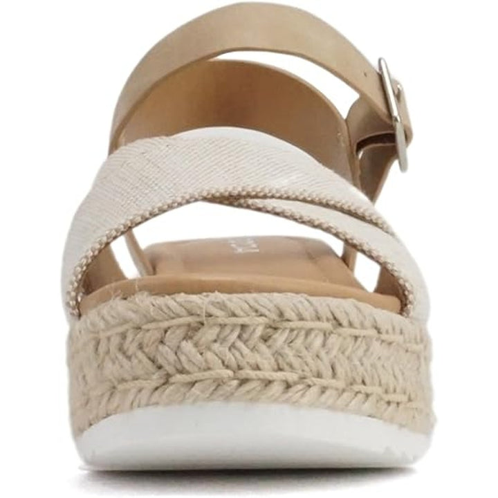 Soda Womens 8.5 FIRELY Tan Canvas Open Toe Ankle Strap 2.25" Platform Sandals