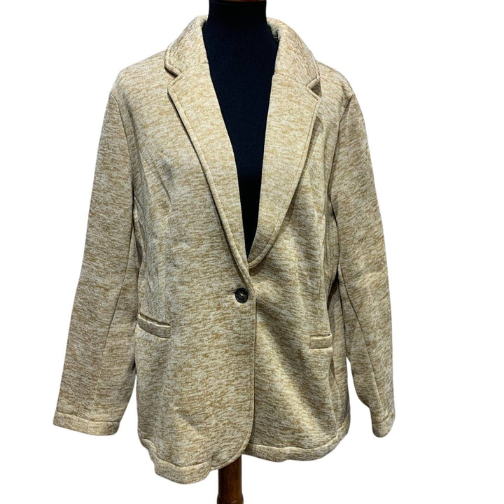 New Lands End Tan 1X Sweater Fleece Machine Washable Single Button Blazer Jacket