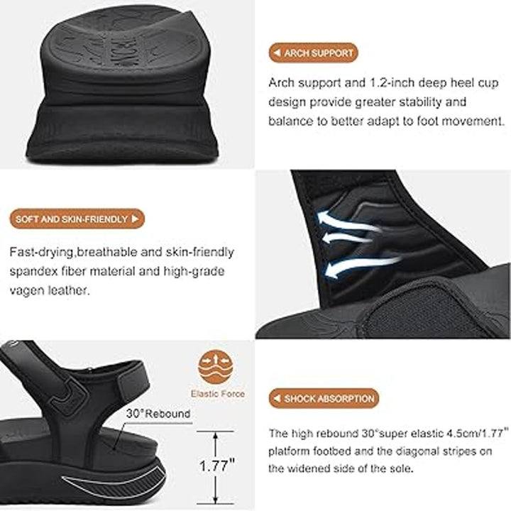 Oncai Mens Size 12 Black Hook Loop Arch Support Hiking Walking Athletic Sandals
