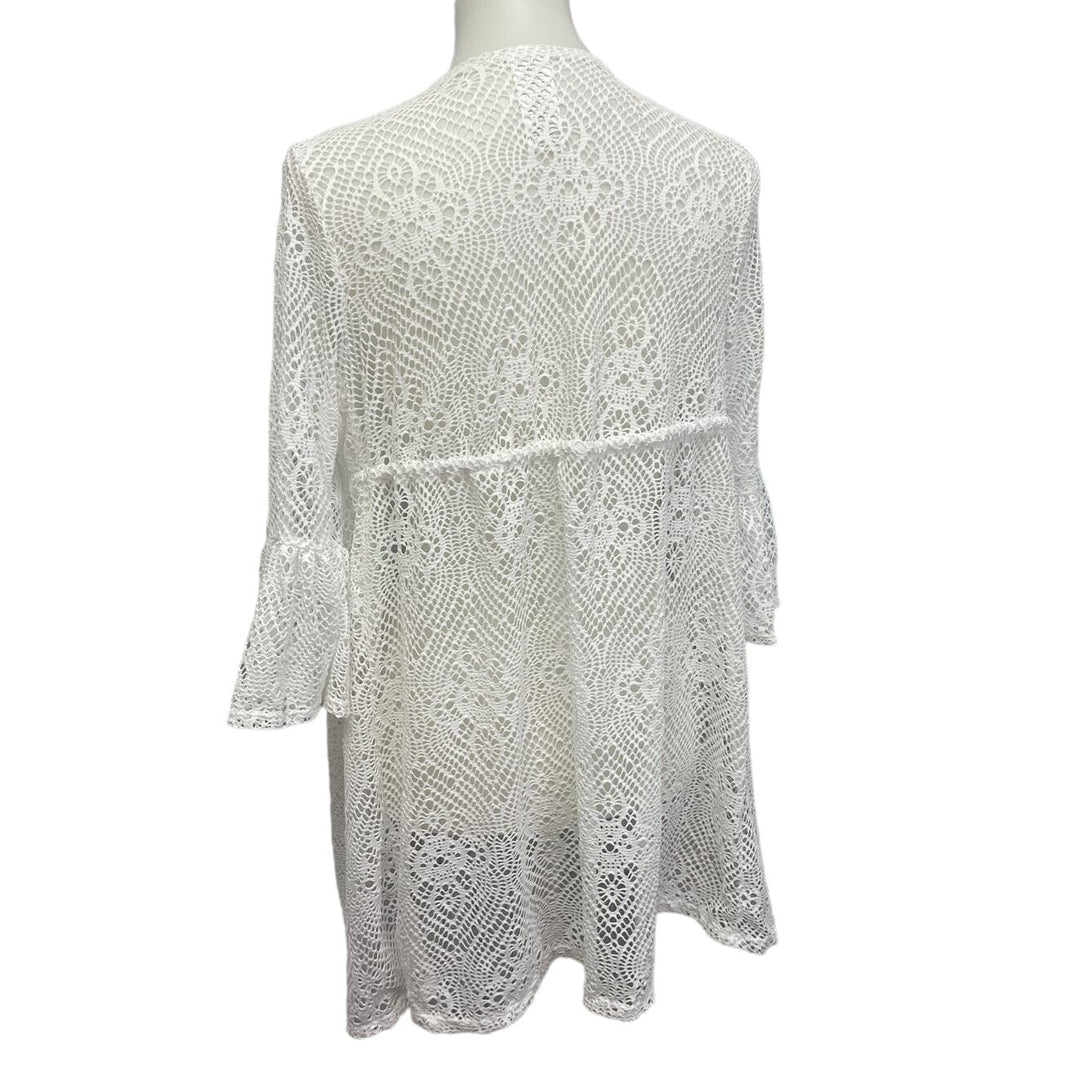 Time and Tru Womens Medium Long Bell Sleeve Front Tie Lace Cardigan Coverup