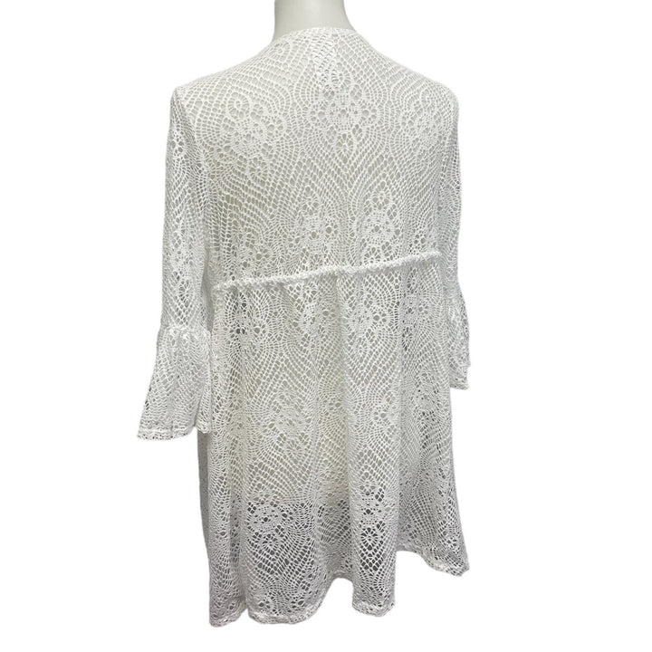 Time and Tru Womens Medium Long Bell Sleeve Front Tie Lace Cardigan Coverup