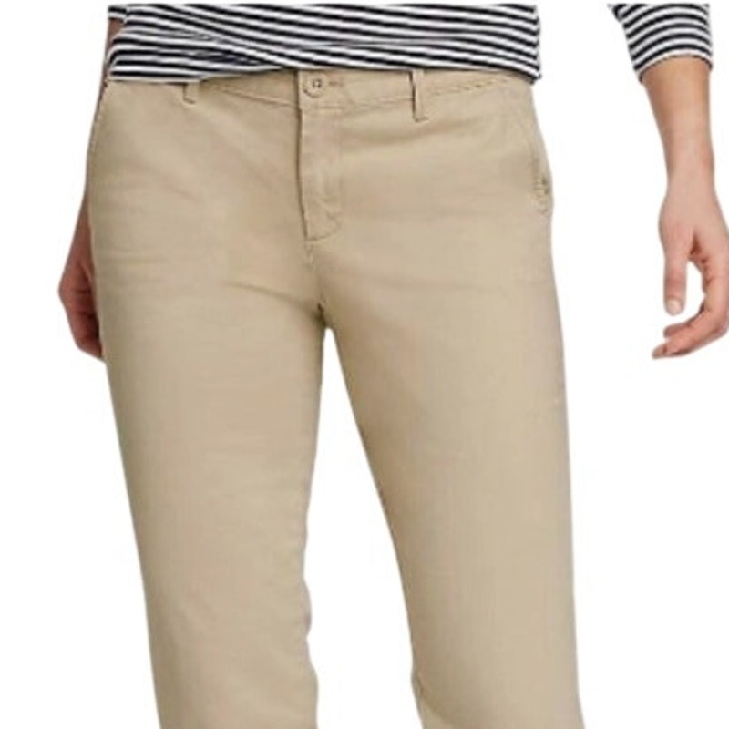 New Eddie Bauer Womens Khaki Cloud Boyfriend Midrise Slim Legend Wash Pants