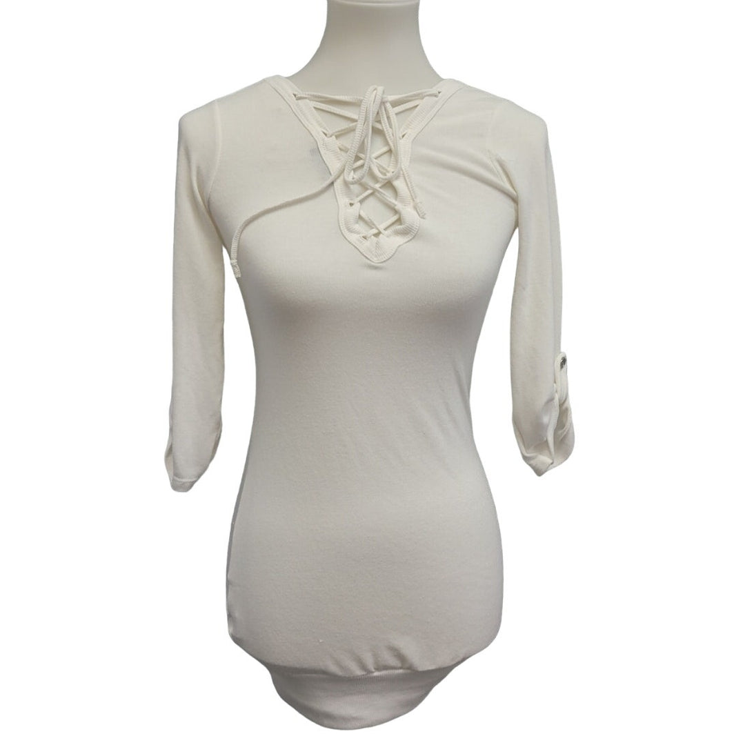 Passion Womens XS Viscose Spandex Lace Up Front 3/4 Sleeve Blouse