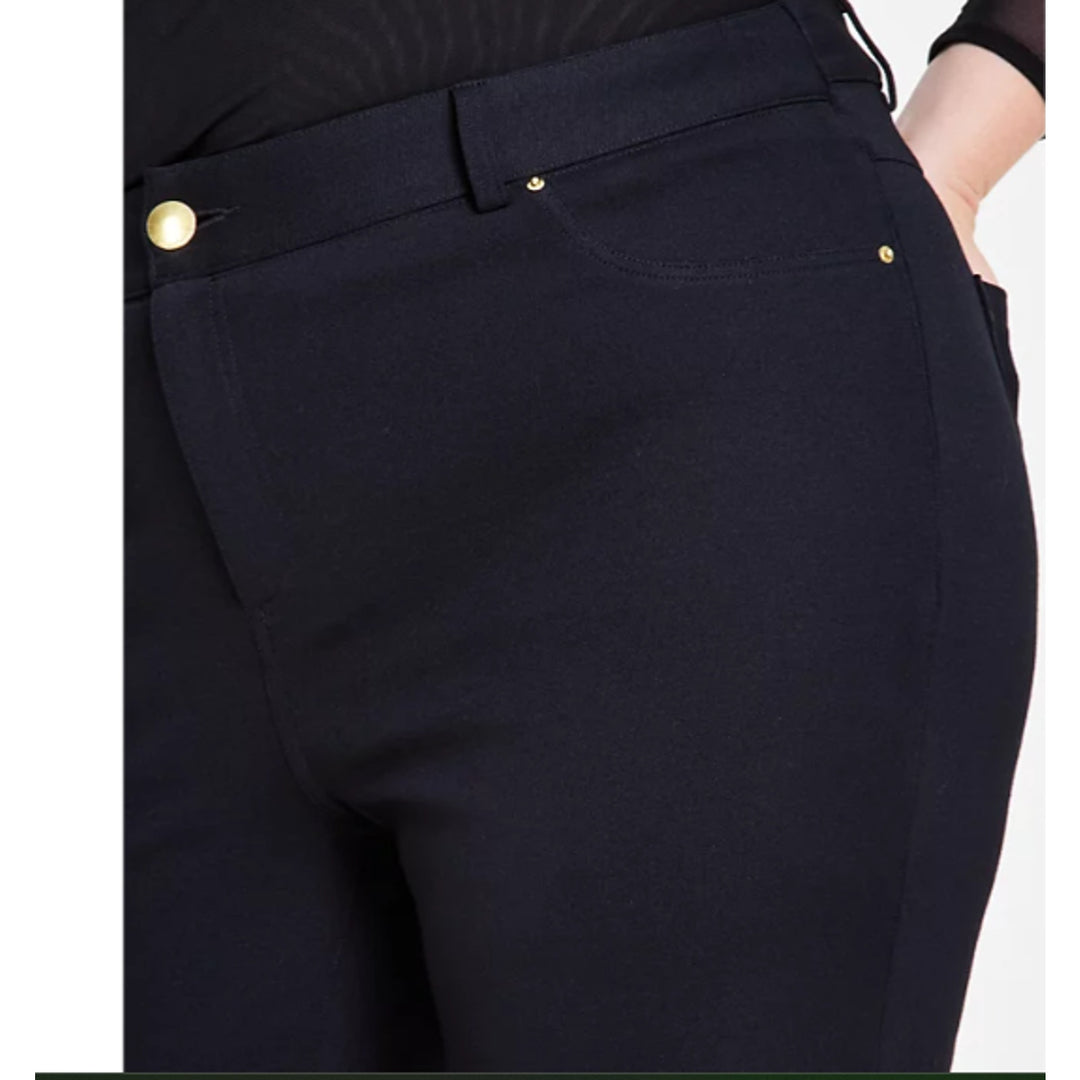New INC Womens Plus Size 24W Skinny Leg Front Zip Mid Rise Black Ponte Pants