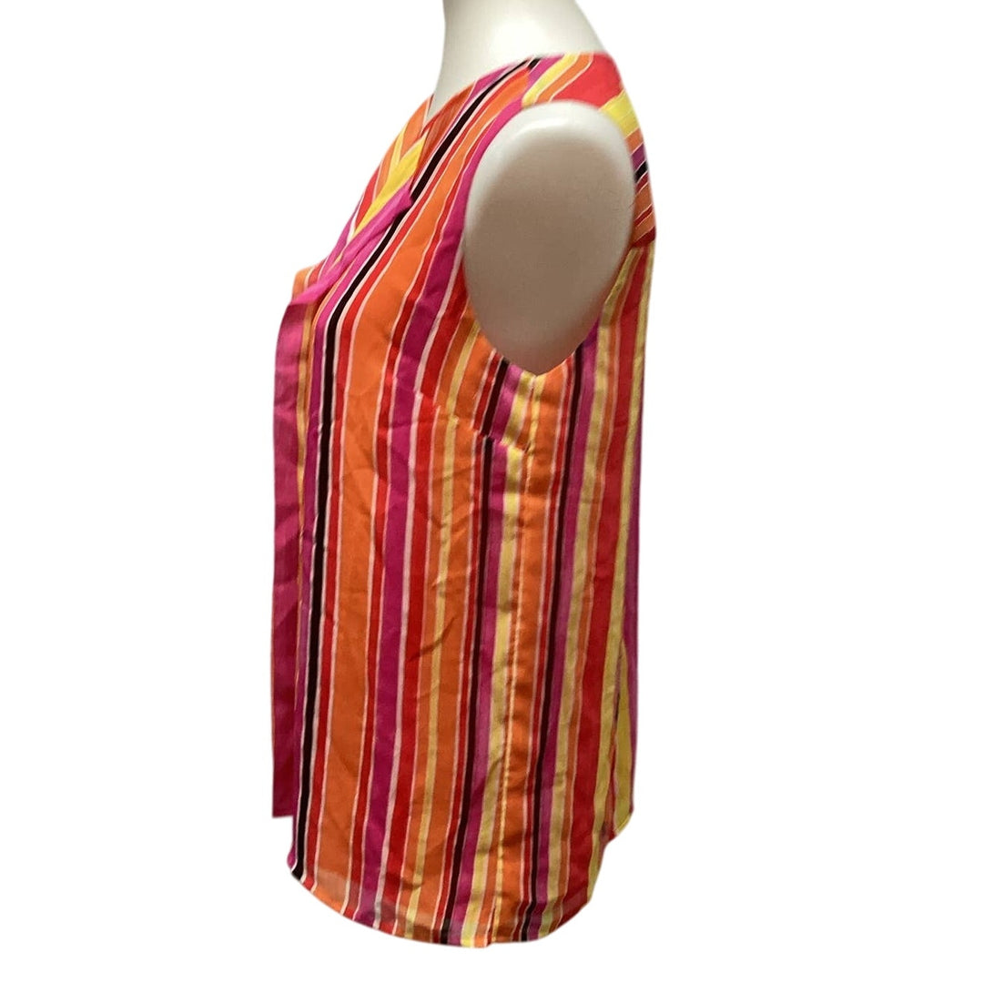 Jones New York Womens Size 6 Striped Sleeveless V-Neck 100% Polyester Blouse