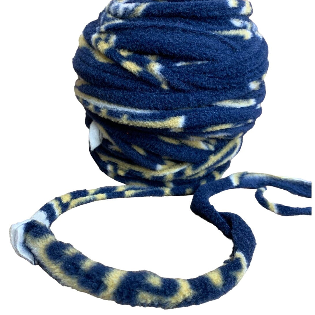 Handmade Craft Knitting Crochet Upcycled Blue Gold Fleece Fabric Ribbon Yarn