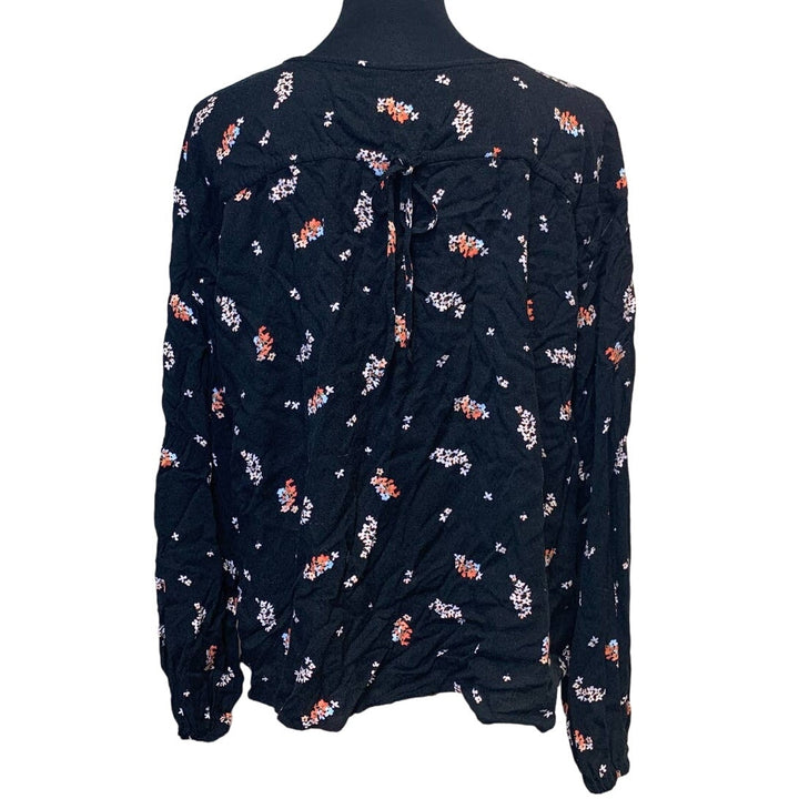 A New Day XL Deep V Neck Boho Button Down Long Sleeve Lightweight Floral Top