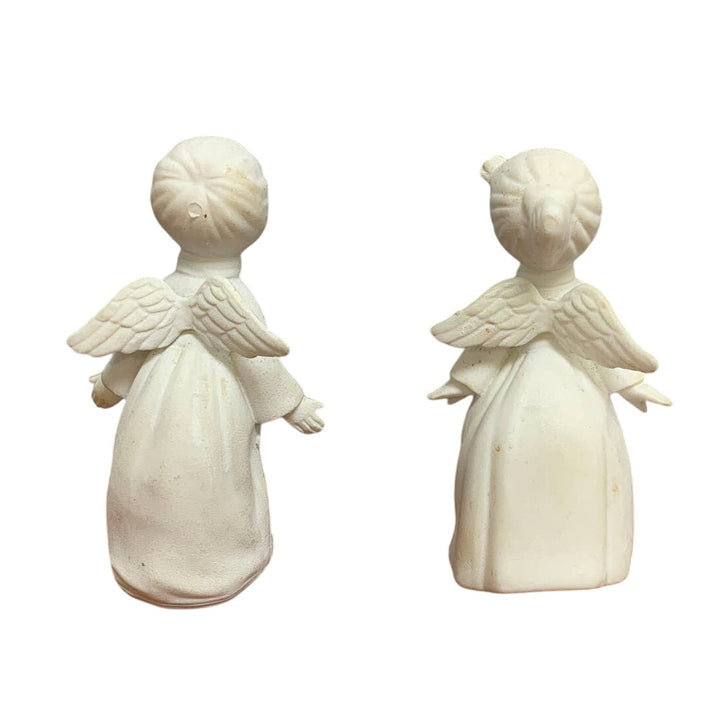 Pair of Vintage White Plastic Boy Girl Kissing Angels Christmas Figurines
