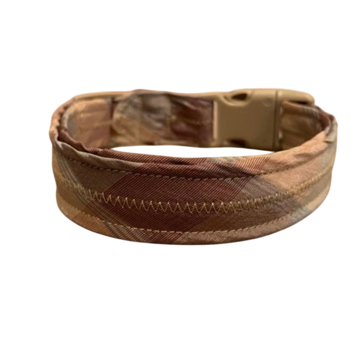 New Handmade Adjustable Upcycled Neck Tie Neutral Tan Plaid Dog Collar