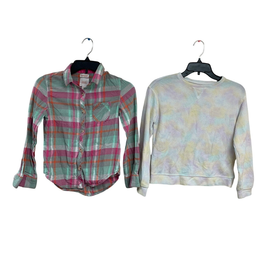 2 New Cat &amp; Jack Girls Large Long Sleeve Button Up Shirt Waffled Sweatshirt