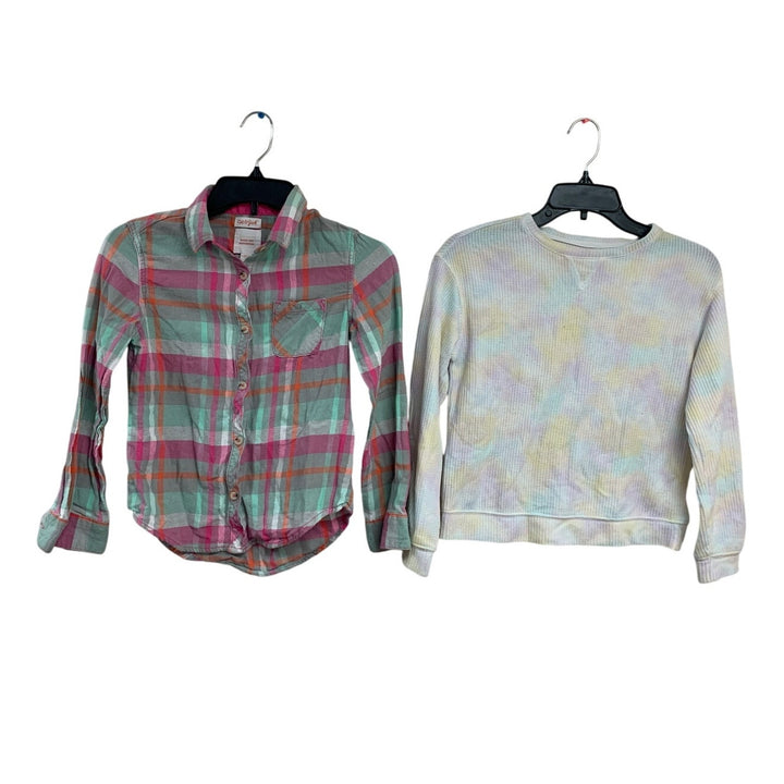 2 New Cat &amp; Jack Girls Large Long Sleeve Button Up Shirt Waffled Sweatshirt
