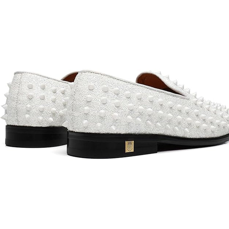 Erphpre Paul Mens Size 11 White Sparkle Silver Studded Spiked Slip On Loafers