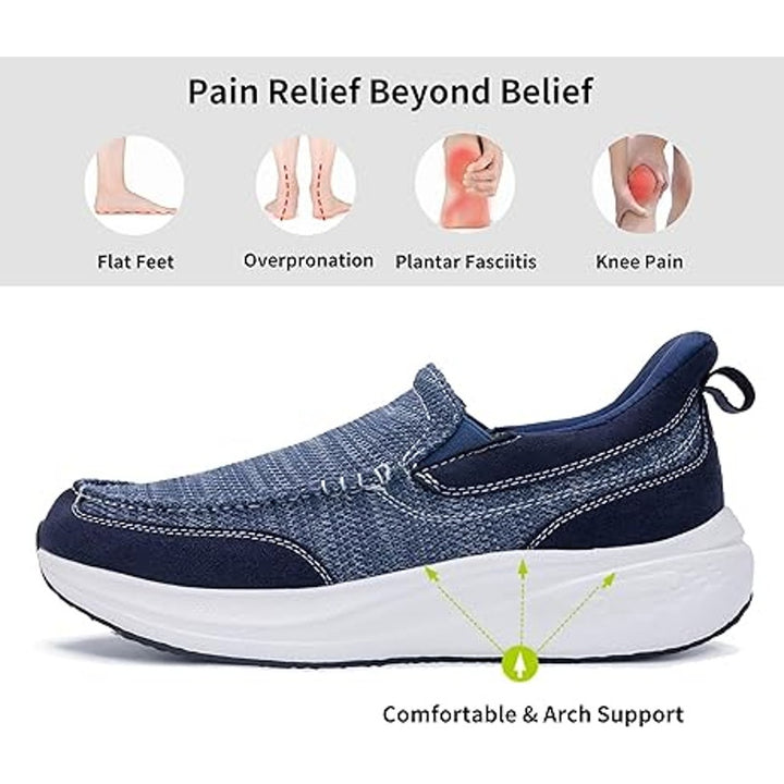 Mens 11.5 Gray White Slip On Casual Walking Arch Support Comfort Loafters Shoes