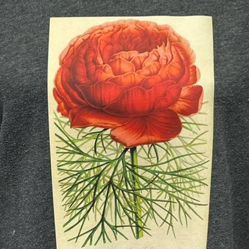 Hand Printed Upcycled Large Red Peony Flower Long Sleeve Crew Neck Sweatshirt