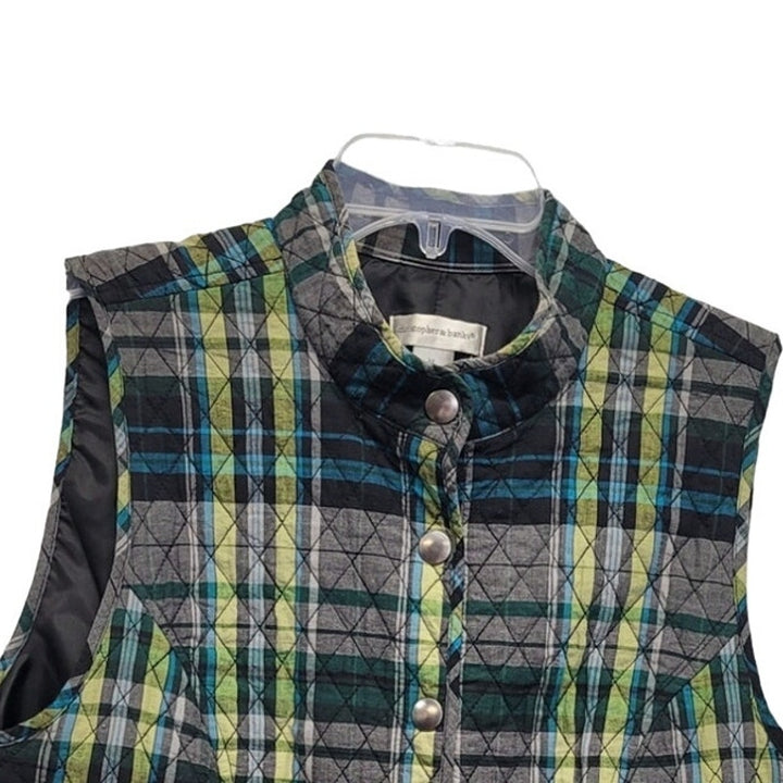 Christopher &amp; Banks Womens Medium PolyCotton Plaid Snap Up Vest w Front Pockets