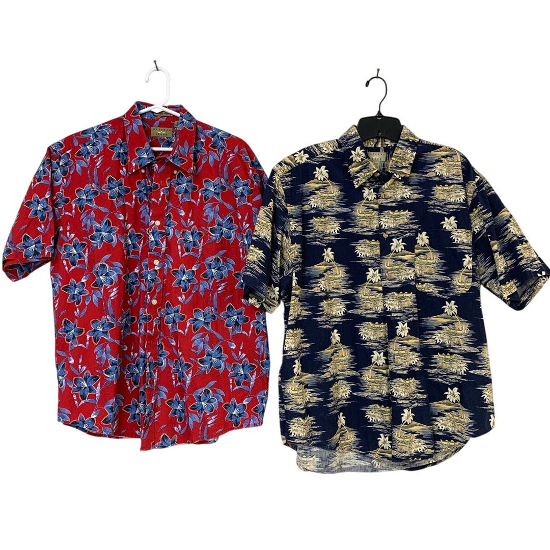 Lot of 2 Natural Issue Mens Large Floral Plam Tree Short Sleeve Button Up Shirts