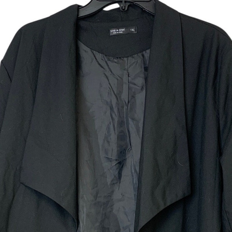 Shein Curve Womens 1XL Black 100% Polyester Long Sleeve Open Blazer Jacket
