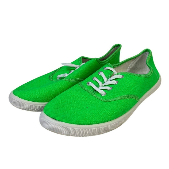 Womens Size 10 Neon Green Canvas Sneakers Lace Up Closed Round Toe Shoes