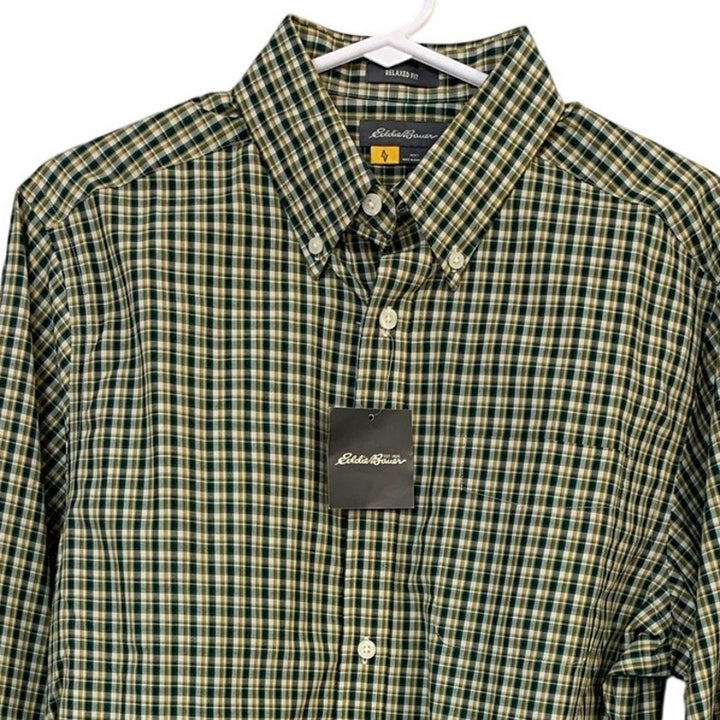 New Eddie Bauer Mens Small Dark Pine Long Sleeve Plaid Getaway Button Down Shirt