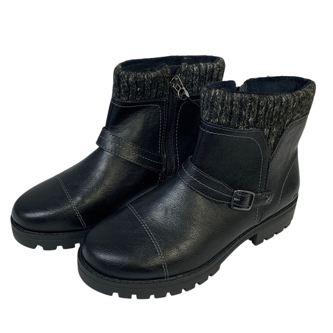 New JSport Womens Size 8.5 Black 1.5" Heel Ankle Boot Side Zip Round Toe Shoes