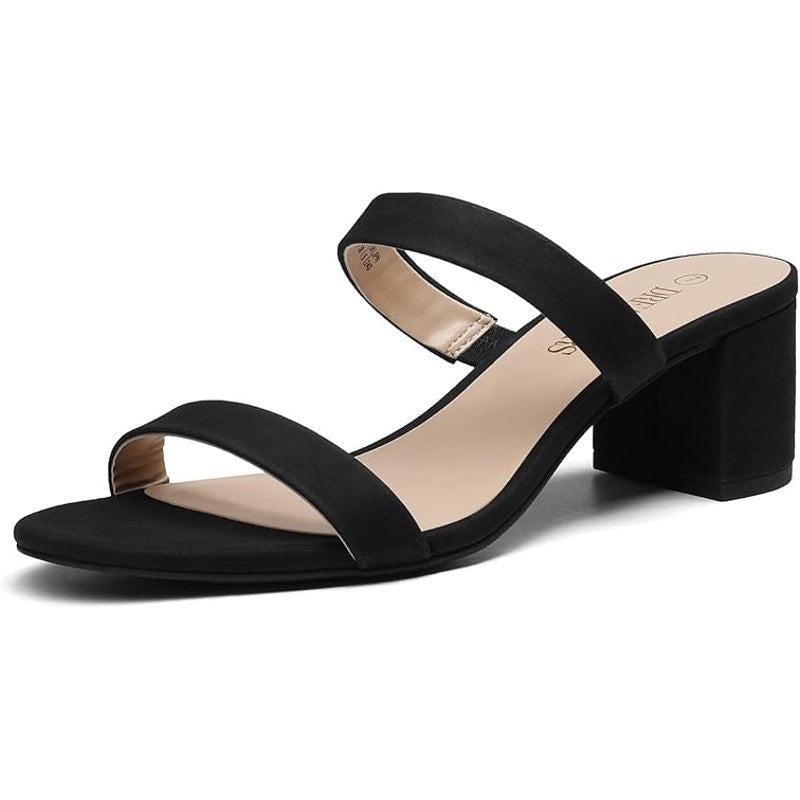 Dream Pairs Womens Size 9 Black 2-Strap Open Toe Block Chunky 2" Heels Sandals