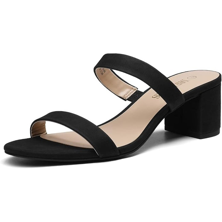 Dream Pairs Womens Size 9 Black 2-Strap Open Toe Block Chunky 2" Heels Sandals