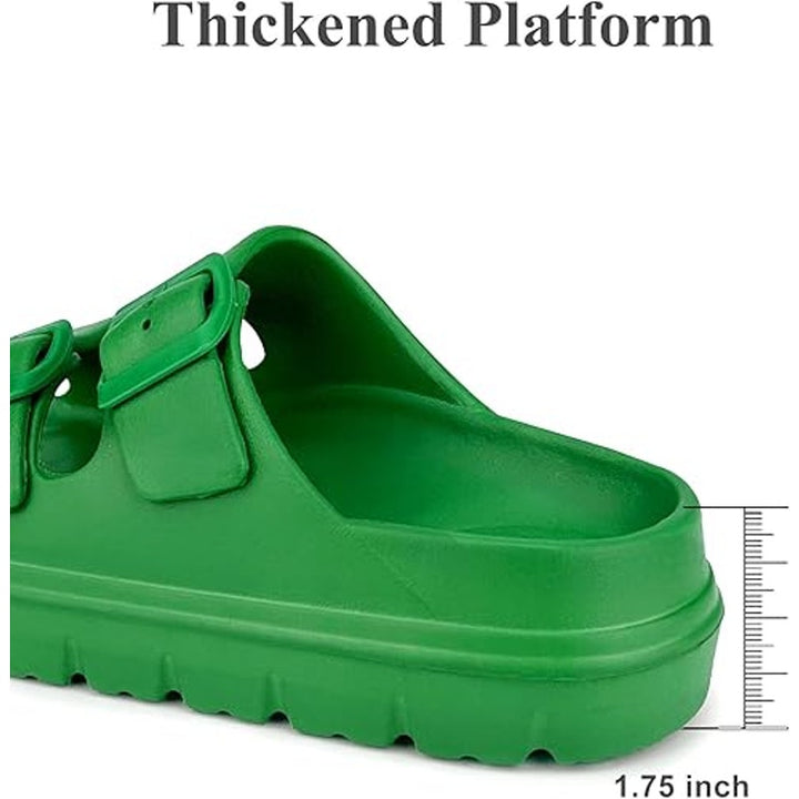 Haifago Womens Size 8 Green Double Buckle 2" Platform Slide On Clog Sandal Shoes