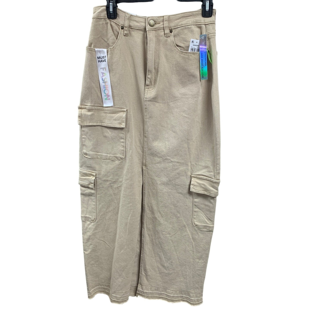 New Tinseltown Juniors Size 7 Hi Rise Stretch Cotton Long Khaki Denim Maxi Skirt