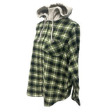 3 New Womens Small Red Tan Green Long Sleeve Plaid Flannel Button Up Hoodies