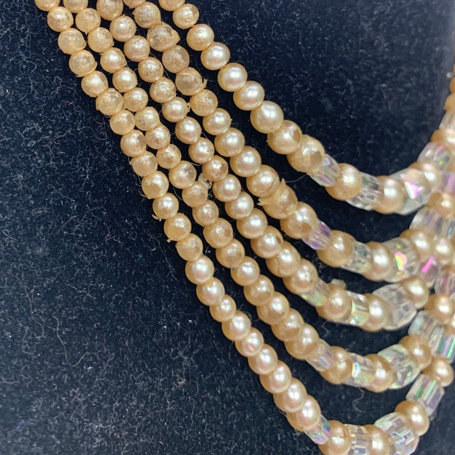 Vintage Faux Pearl 5-Strand Necklace &amp; Bracelet Set, Art Deco Style
