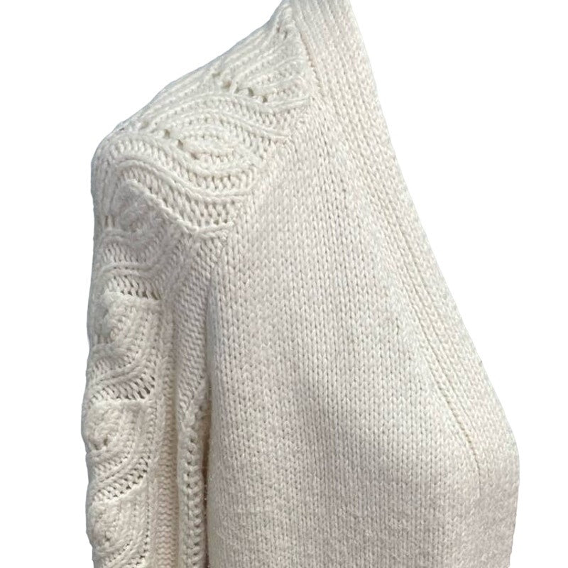 Ann Taylor Small Cotton Blend Long Open Front Cable Knit Cream Cardigan Sweater