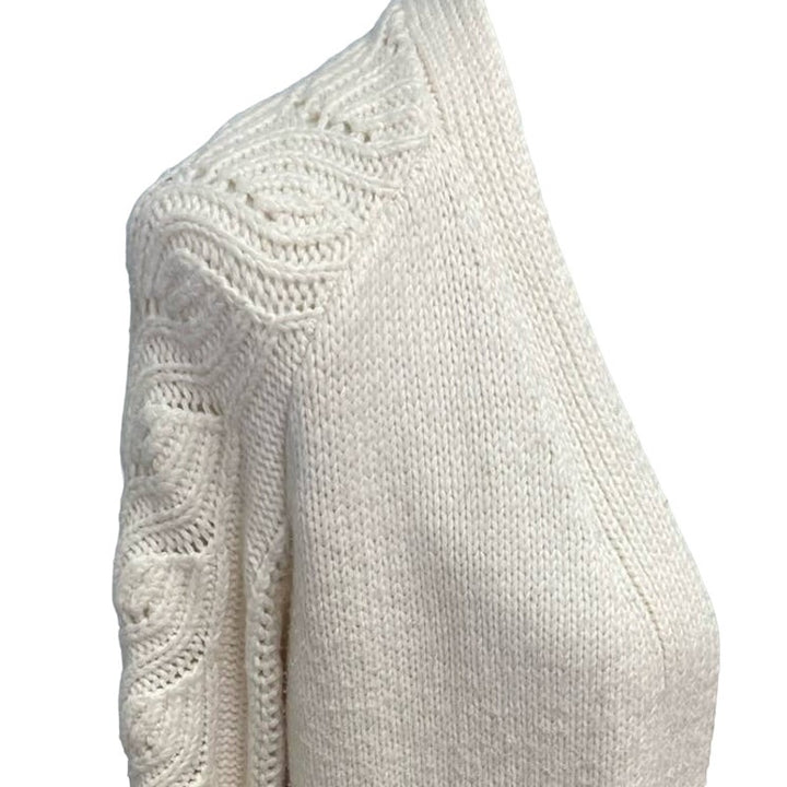 Ann Taylor Small Cotton Blend Long Open Front Cable Knit Cream Cardigan Sweater