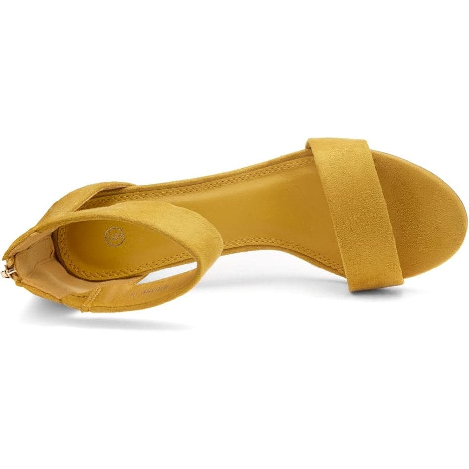 New Herstyle Women 7 Mustard Yellow Faux Suede 3.5" Heel Open Toe Sandals w Flaw