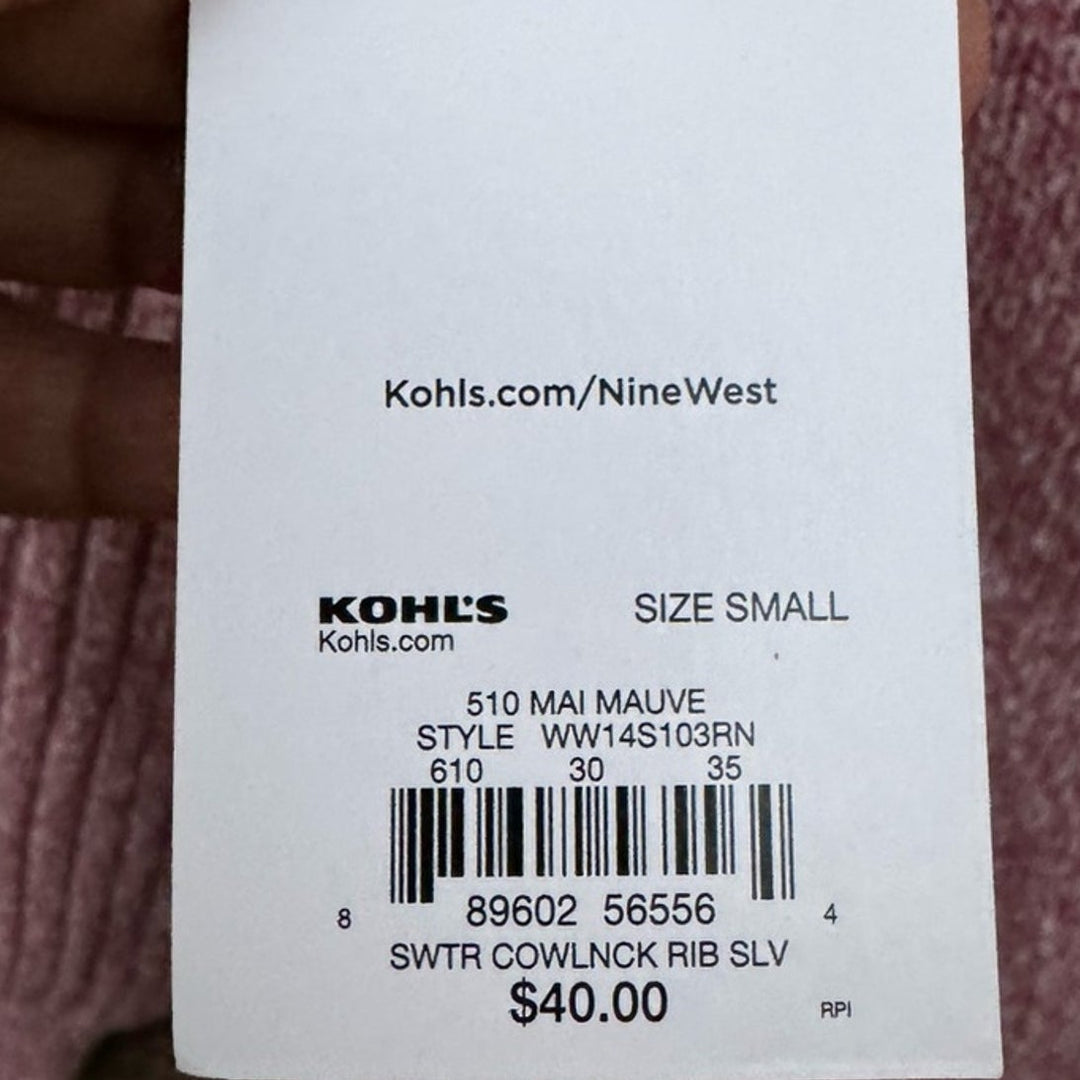 NWT New Nine West Womens Small Mauve Marled Cowl Neck Long Sleeve Knit Sweater