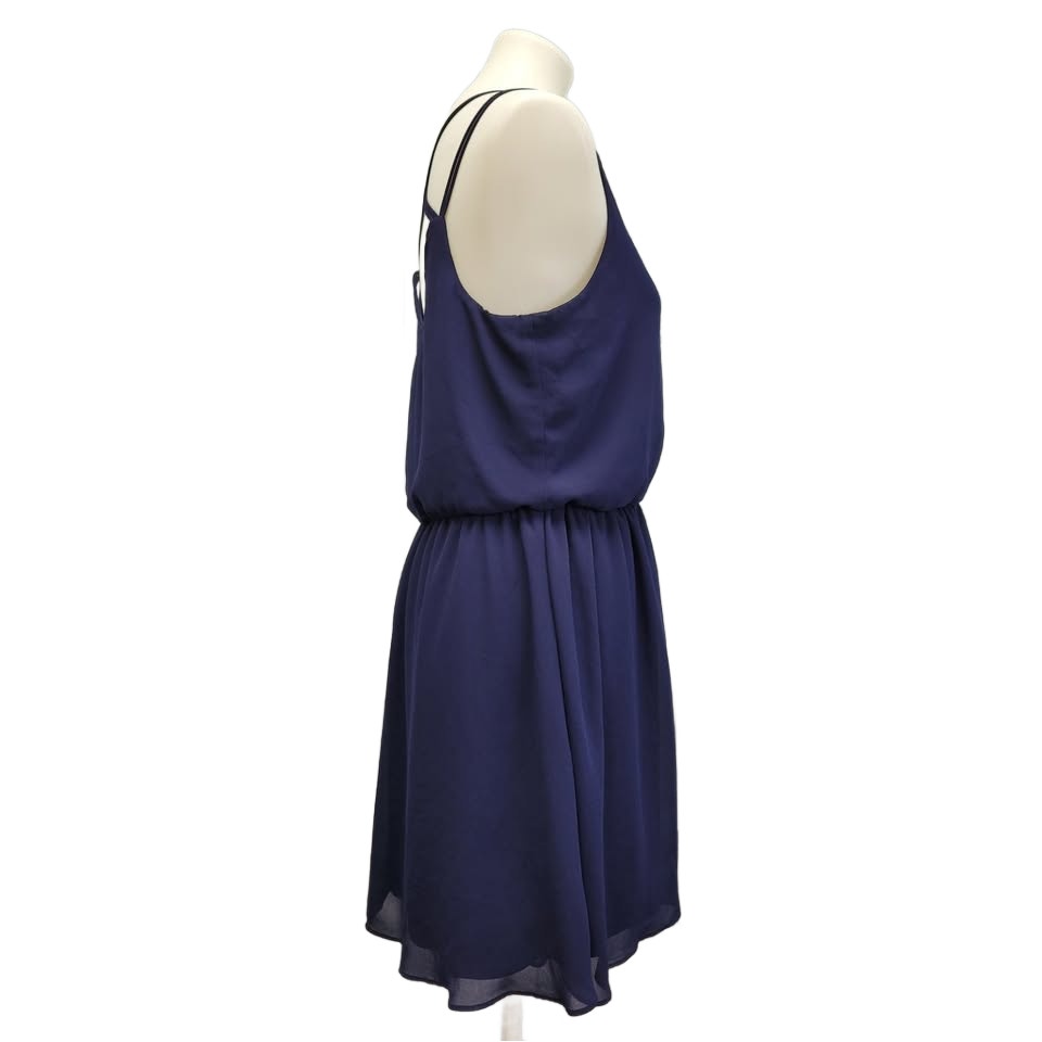 By &amp; By Womens Large Navy Blue 100% Polyester Spaghetti Strap Fit &amp; Flare Dress