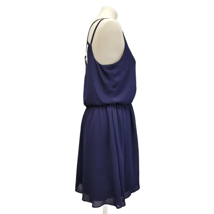 By &amp; By Womens Large Navy Blue 100% Polyester Spaghetti Strap Fit &amp; Flare Dress