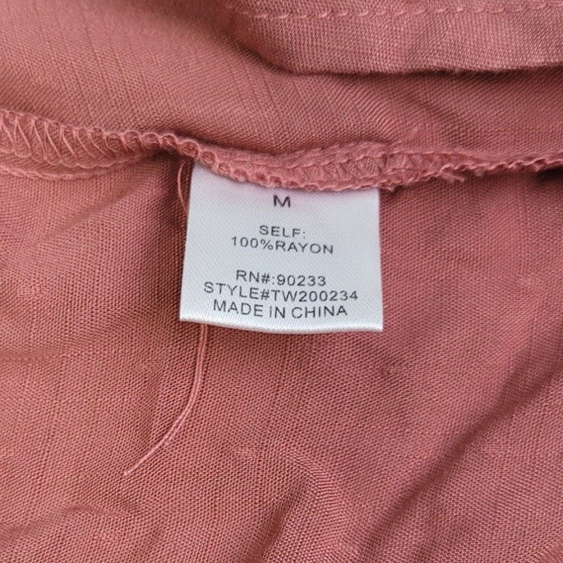 LA Hearts Womens Medium Rose Pink 100% Rayon Front Tie Short Sleeve Dotted Top