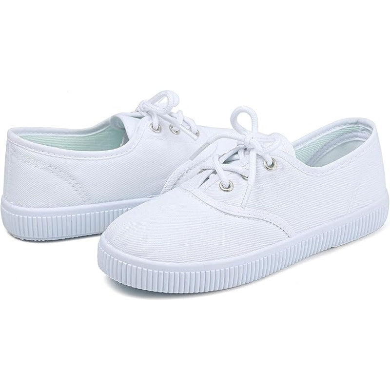 Big Girls Size 13 Basic White Canvas Lace Up Non Slip Comfortable Sneaker Shoes