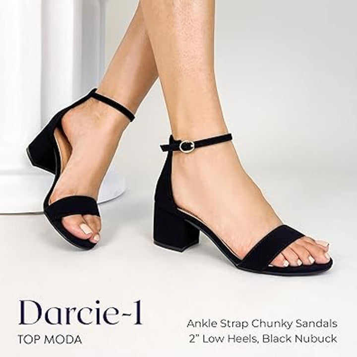 Top Moda Womens Size 6 Darcie Black Faux Leather Open Toe 2" Block Heel Shoes