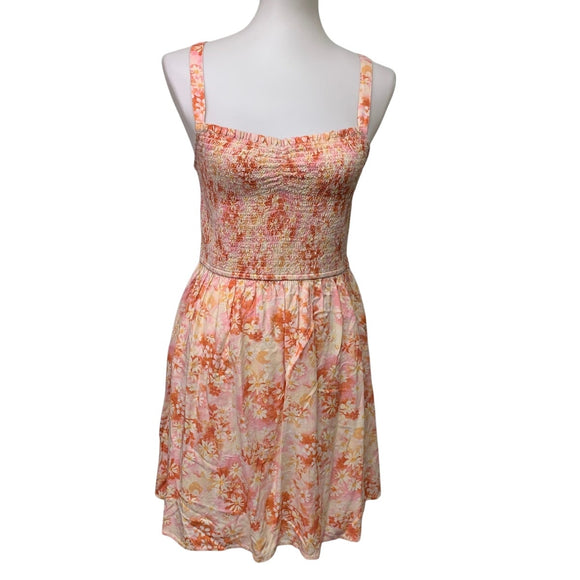 New American Eagle Womens Medium Adjustable Strap Floral Ruched Cotton Dress