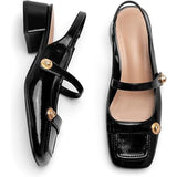 Womens Size 10 Black Faux Leather Slingback Mary Jane 1.75" Block Heel Shoes